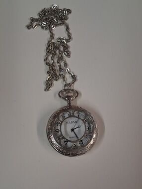 Narmi Silver-Tone Pocket Watch Pendant Necklace